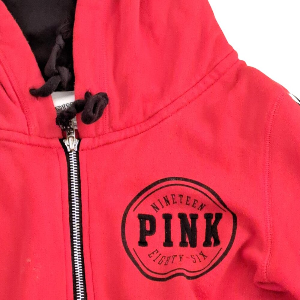 PINK Victoria's Secret Limited Edition Red Zip Hoodie XS | White & Black Stripe - Picture 8 of 11